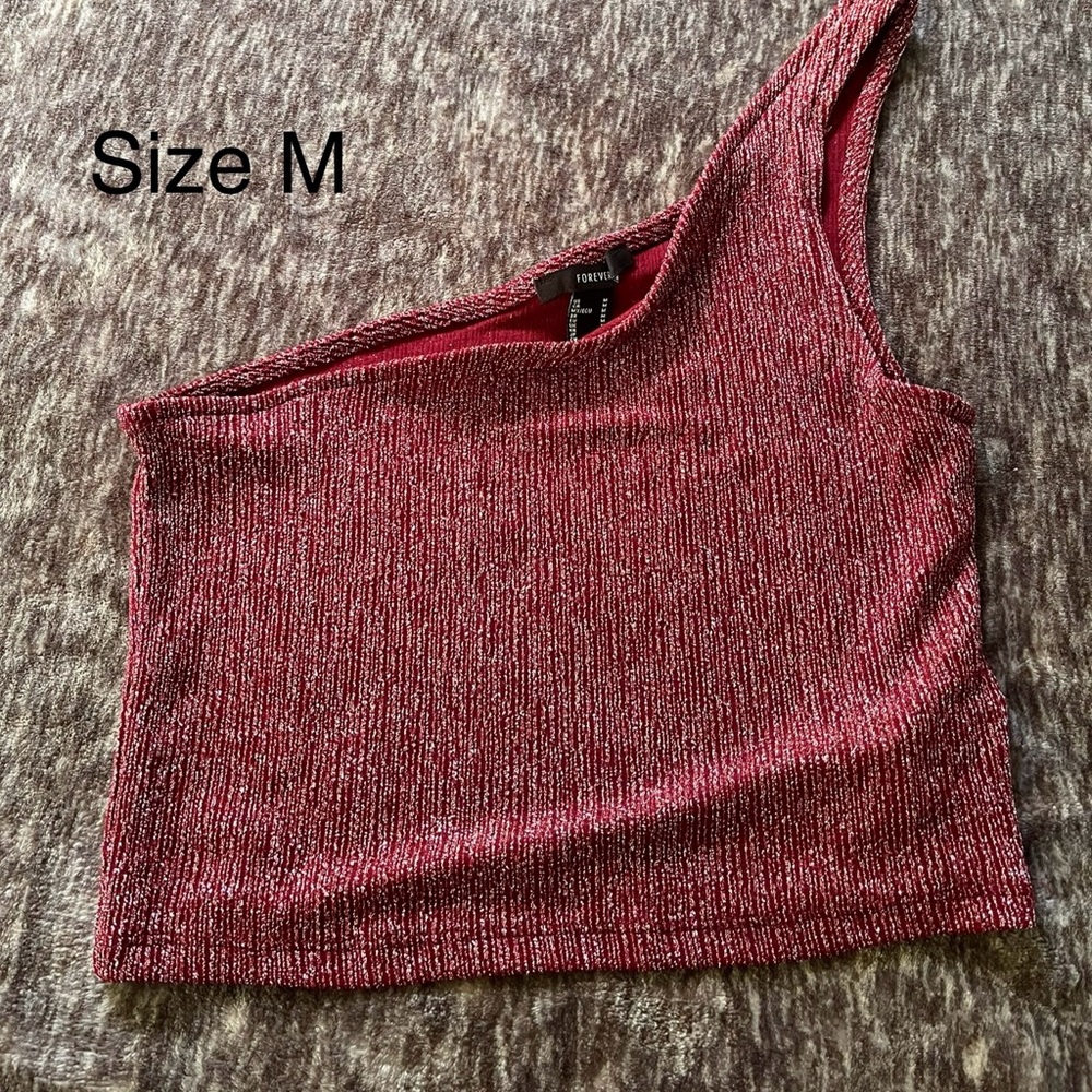 Forever 21 Metallic Pink One-Shoulder Crop Top